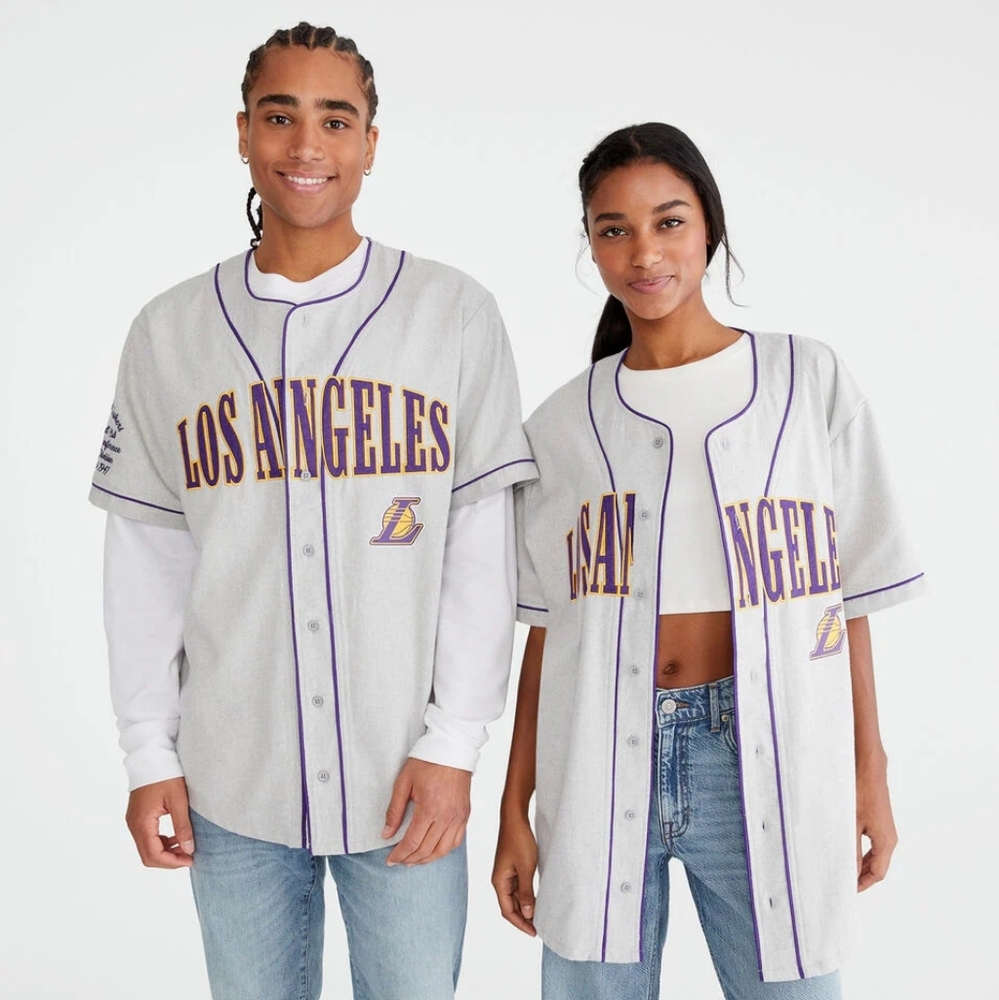 NWOT Los Angeles Lakers Large Gray Baseball Jersey